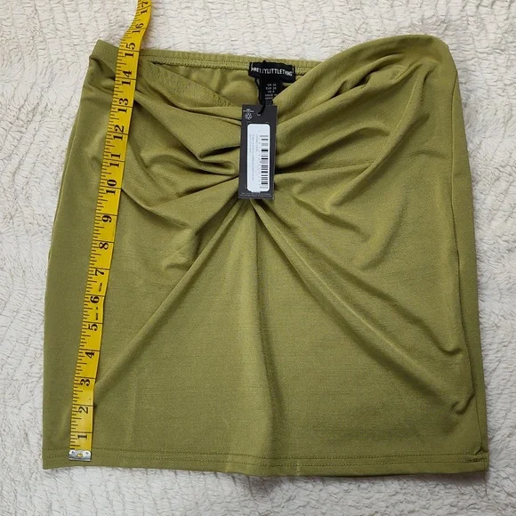 Shape Olive Slinky Acetate Ruched Front Mini Skirt Pretty Little Thing Size 6 - Picture 3 of 8